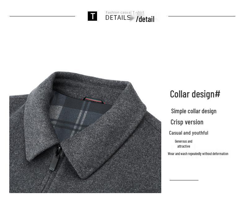 Pánský nový podzimní a zimní ležérní vlněný kabát s klopami