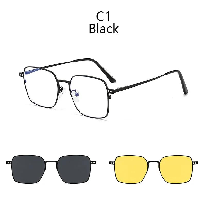 

3 in1 Square Frame Magnetic Clip Myopia Sunglasses Glasses Women Men Polarized Prescription Optical Big Frame Eyeglasses SHOW AS PICTURE