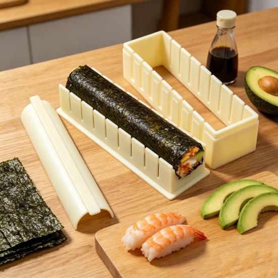 Pressa per Sushi, Stampini per Sushi Roll per Principianti, Set Compatto di Stampini per Sushi con Forme Quadrate, Rotonde e a Cuore, Kit Facile per Preparare Sushi Fai-da-Te per Pasti Veloci