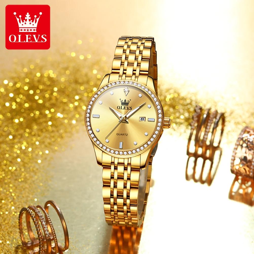 OLEVS 3625 Original Quartz Watch for Woman Diamond Dial Solid Steel Strap Waterproof Calendar Fashion Elegant Ladies Wristwatch