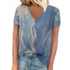 T-shirt Women's Summer Casual Elegant V-neck Short-sleeved Gradient Texture Pattern Blouse Loose Casual Women's Clothing