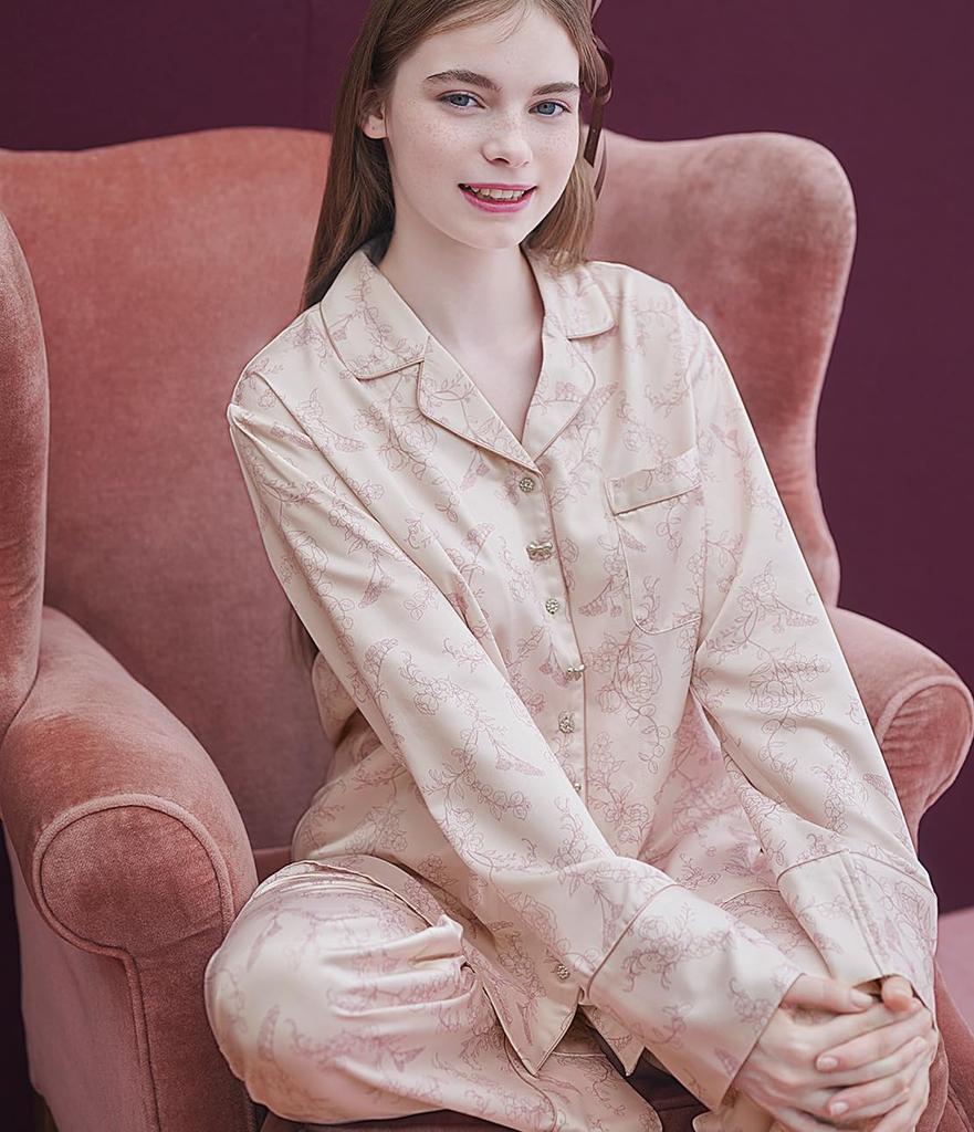 Peach John Winter Floral Satin Shirt One Soft against bare brushed fabric keeps you cozy even in cold Women's Pajamas, Pink, Size. skin! Warm,