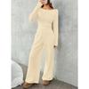 Women S French Style Slim Fit Long Sleeve Top And Wide Leg Pants Set