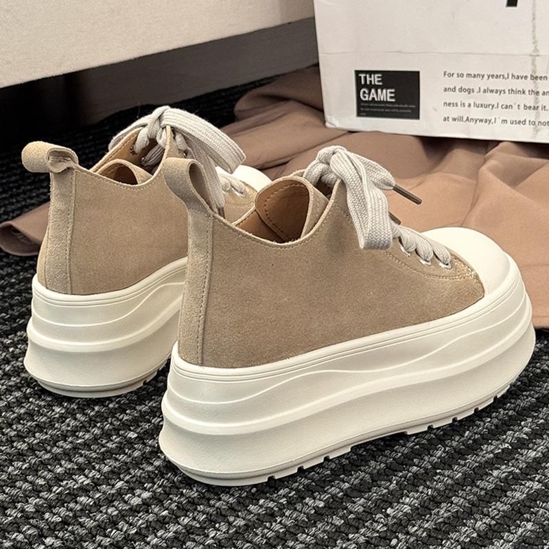 Fashion thick-soled heightening versatile women's casual shoes autumn comfortable simple non-slip canvas shoes Korean version lace-up board shoes