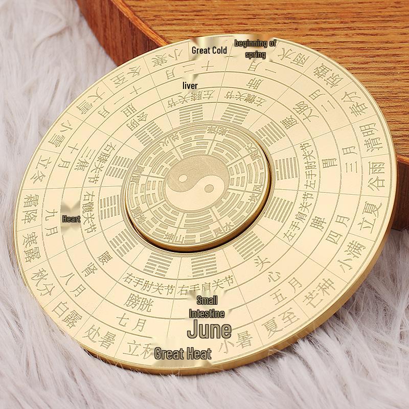Brass Copper Bagua Compass Feng Shui Ornament: Spin Relief Metal Craft for Directional Guidance