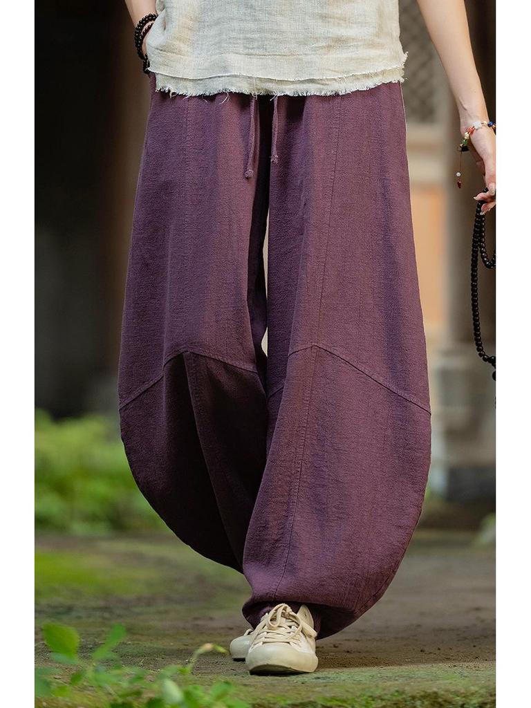 Women's Spring Retro Zen Loose Ramie Cotton Linen Harem Pants for Kung Fu Meditation