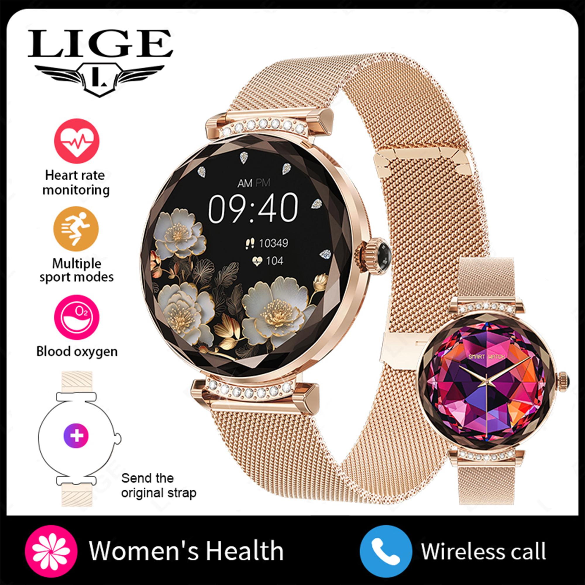 

LIGE Новые женские умные часы AMOLED HD экран мониторинг здоровья умные часы NX7PRO для Android iOS mesh belt золотой