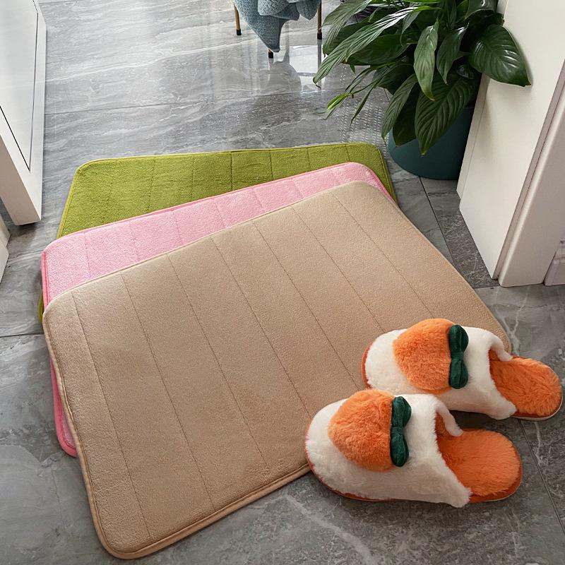 Quilted Coral Fleece Floor Mats: Perfect for Bedroom, Entrance, Bathroom, and Toilet; Absorbent, Embroidered Design.