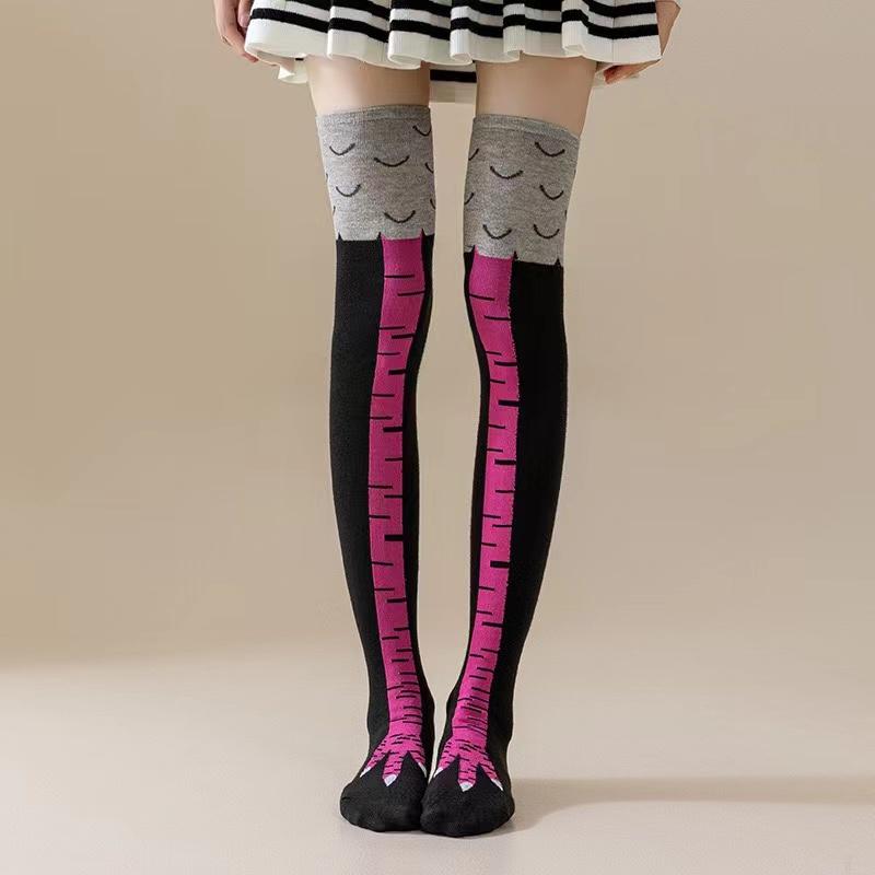 Damen Oberschenkelhohe Strümpfe Hühnerfüße Druck Lange Socken Über Knie Socken Lustige Neuheitssocken Cartoon Tierpfoten Strümpfe