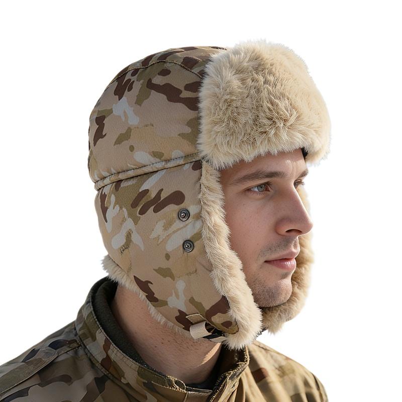 Unisex Winter Outdoor Plush Warm Lei Feng Hat With Earflaps Windproof Mask Camouflage Pilot Motorcycle Cycling Cap For Men Women