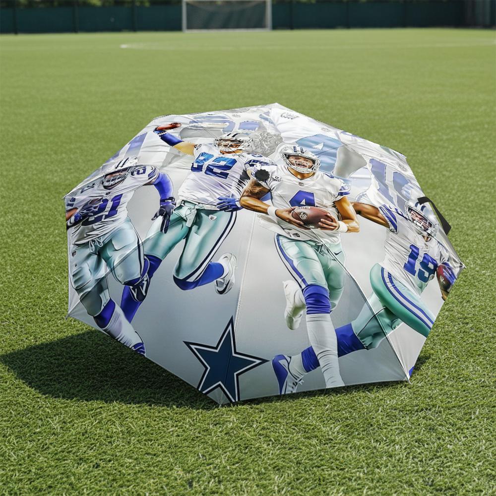 1 Stück Automatischer Faltregenschirm - Dallas Cowboys Muster, Tragbares & Faltbares Design mit 8 Speichen, Weihnachts-Geburtstagsgeschenke