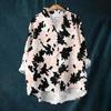 Women's Loose Ruffled Floral Print Stand Collar Long Sleeve Cotton And Linen Top
