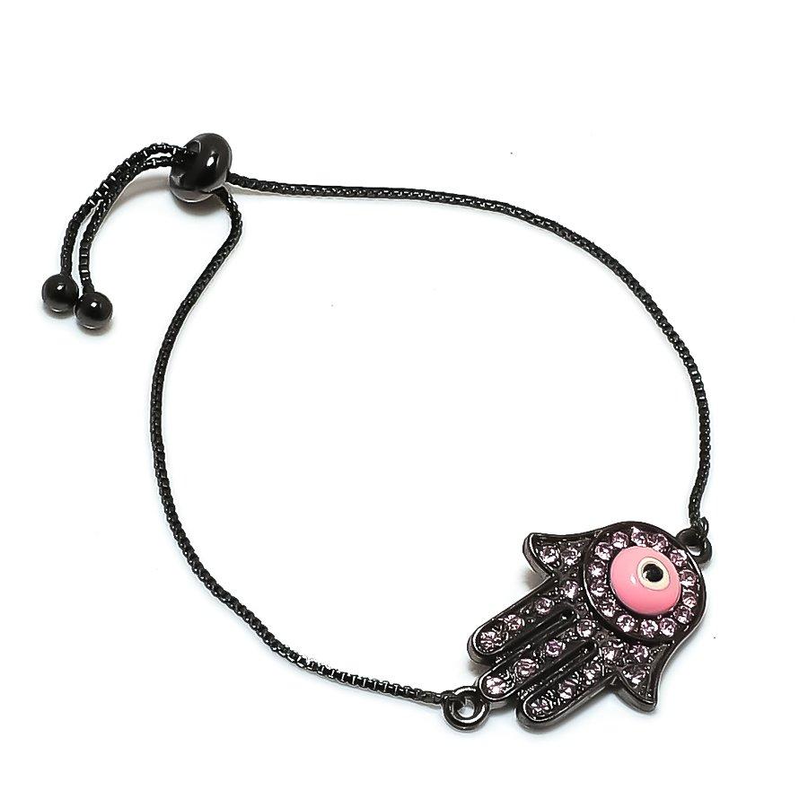 Natural Pink Evil Eye, Kunzite Gemstone 925 Sterling Silver Bracelet 7-8" B7t60