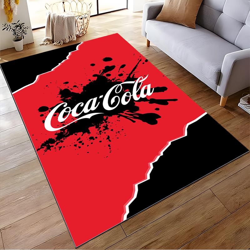 Red and Black Coca-Cola Logo Carpet with Splatter Print Style. Suitable for Use As an Anti-slip for Living Room Bedroom Sofas