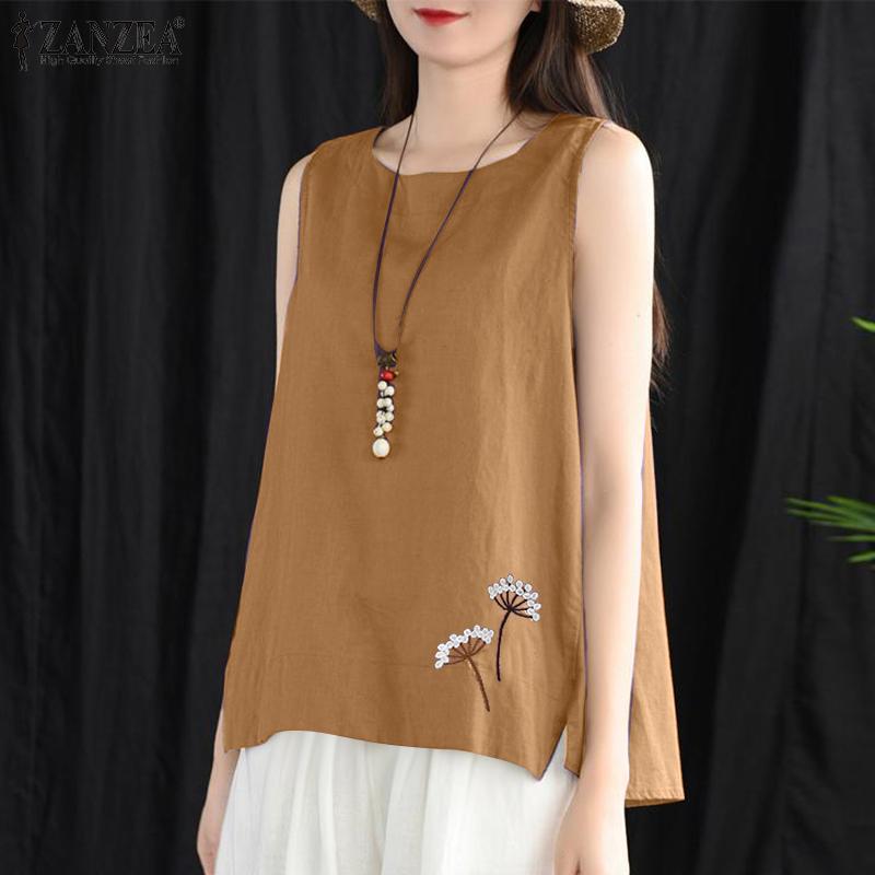 ZANZEA Womens Summer Casual Round Neck Sleeveless Tank Tops