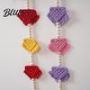 Layered Color Tapestry Knotted Rope Wall Hanging with Bell Braided Triangles Geometric Tapestry Wooden Beads