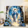 Virgin Mary Angels Flowers Blanket  Printed Blanket for Living Room Bed Couch Lunch Break Soft Cozy Blanket for Friend's Festival Gift