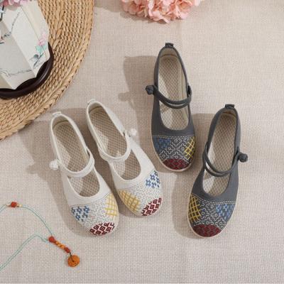 Mary-Jane-Schuhe zum Reinschlüpfen für Damen, bequeme Ballerinas, lässige Wanderschuhe mit Knöchelriemen, bestickte Arbeitsschuhe für Damen, Abendschuhe