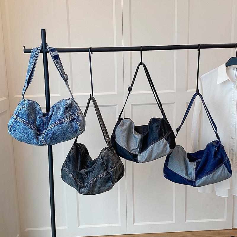 Damen-Umhängetasche mit Farbblock-Muster, Denim-Umhängetasche, große Kapazität, Unterarmtasche
