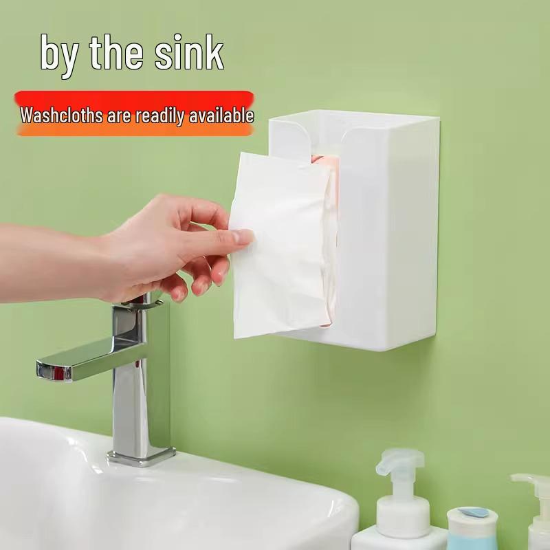 Wall-Mounted Punch-Free Tissue Box with Shelf for Kitchen, Bathroom, and Living Room Storage