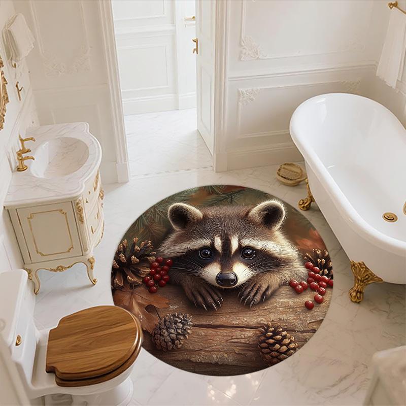 Vintage Raccoon,Round Area Rug,Carpet Rug for Living Room Bedroom Sofa Playroom Decor,Non-slip Floor Mat