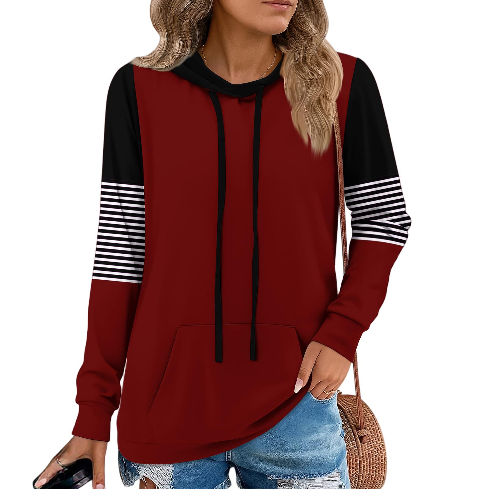 

Женские худи-пуловеры, модные толстовки с капюшоном для девочек-подростков, женский осенний туник-топ XL винный