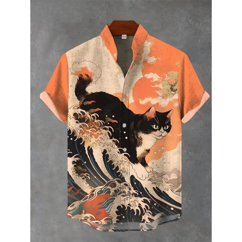 Vintage Men's Shirt 3D Printed Shirt Men's Casual Short Sleeved Top Fashionable Men's Lapel Button Shirt Men T-shirt Polyester