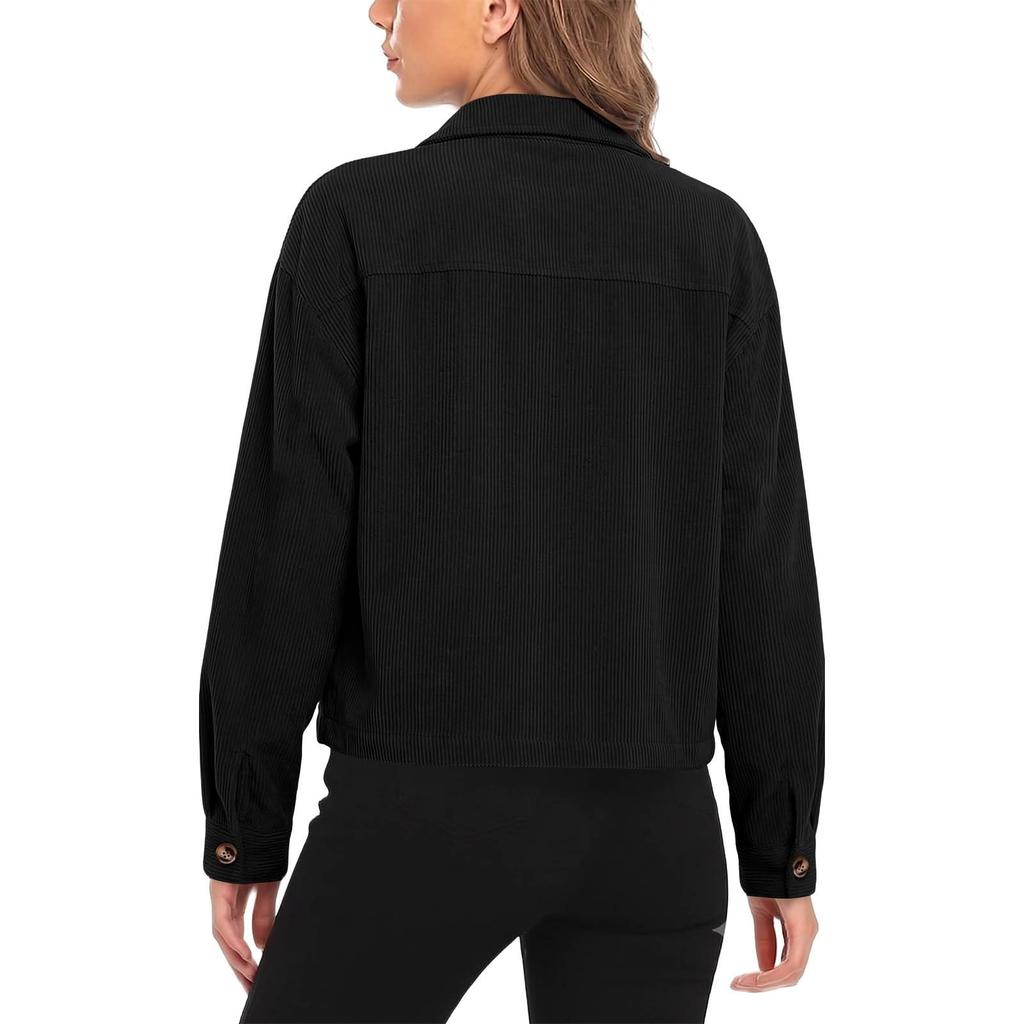 Corduroy Jacket Women Long Sleeve Button Down Cropped Jacket