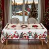 Tablecloth with Embossed Edges , Featuring a Merry Christmas Theme for Parties, Adorned with a Buffalo Check Bow, Poinsettias, Christmas Trees