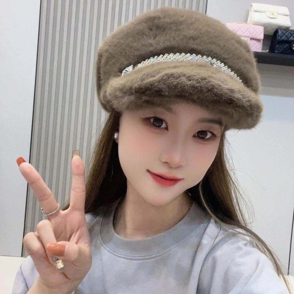 Imitation Mink Hat Women's Winter Foreign Style Big Eaves Duck Tongue Fashion Beret Elastic Cold Hat