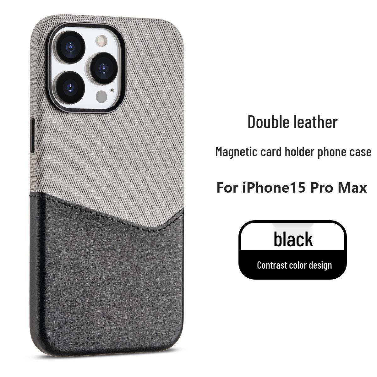 

Leather Magnetic Card Holder Case for iPhone 15 Pro Max & 14 - Dual Color, Full Coverage, Anti-Fall Protective Design Apple 14 Pro
