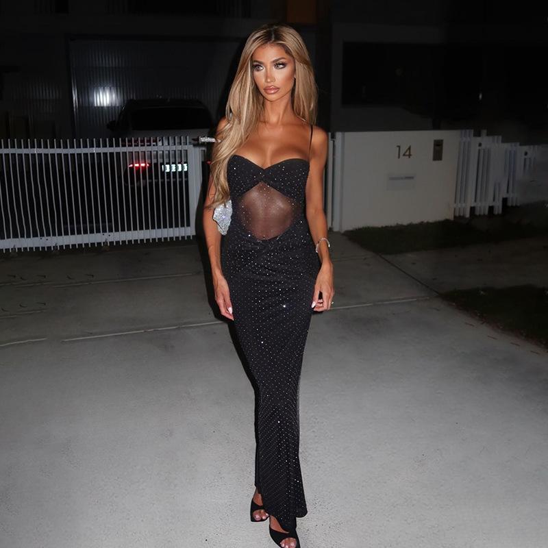 

Весеннее женское платье темперамент сексуальное облегающее платье-халтер из пластиковой сетки L чёрный
