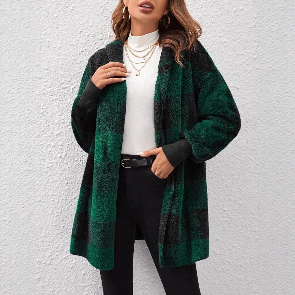 Women's Stylish Plaid Hooded Knitwear Top - Long Sleeve Elegant Autumn Sweater