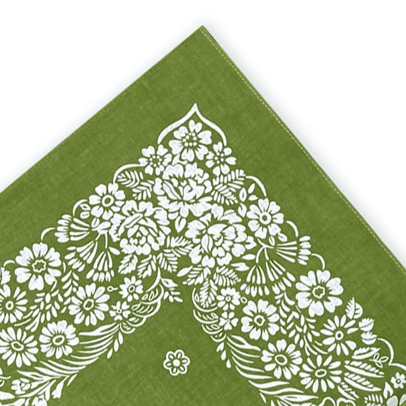 Trifong Bandana Green 100% Cotton Floral Pattern Adult Bandana Handkerchief Unisex Men's Large 55cm X 55cm (green)