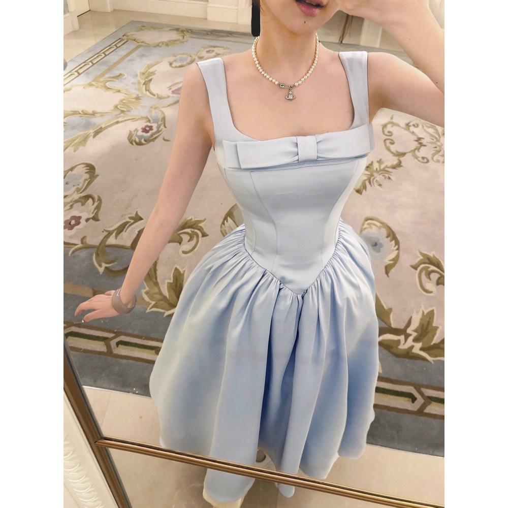 Unique and Beautiful Summer-like Bow Slip Dress, Girly Fashion Temperament, Waist-cinching Long Skirt