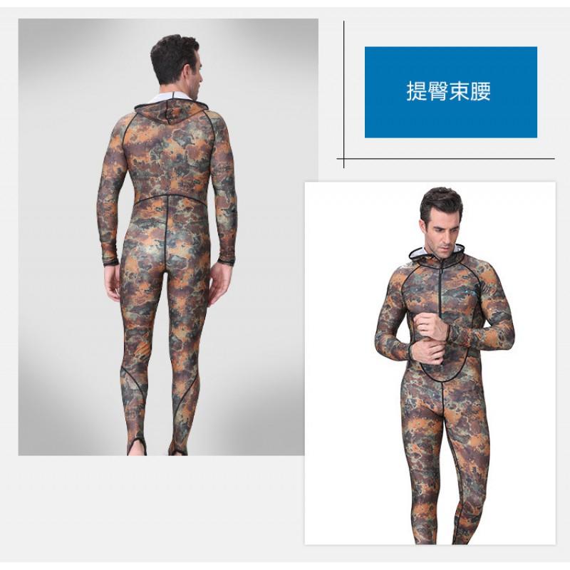 Mens Camo Rash Guard Full Body UV Protection Dive Suit With Hood Surfing Snorkeling Swimming Water Sports