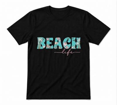 Beach Life Summer Vibes Coastal Beach Graphic Tee Black T-shirt