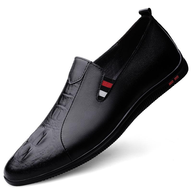 Men s Spring Leather Slip-On Casual British Style Shoes - Breathable Cowhide Loafers 46 чёрный