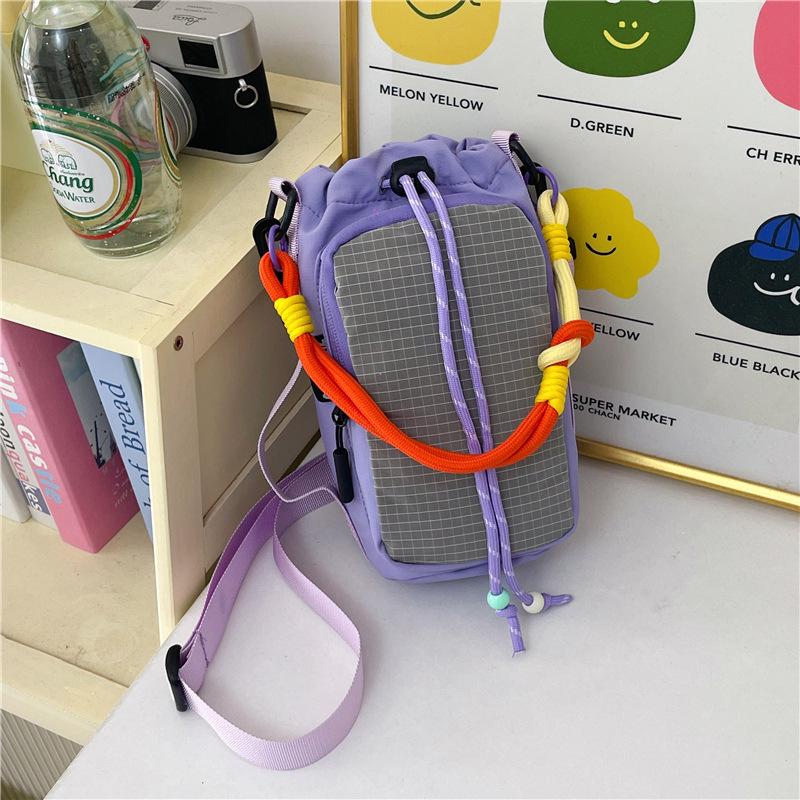 Women's Nylon Color Block One-Shoulder Crossbody Bag with Woven Lanyard, Lightweight and Stylish.
