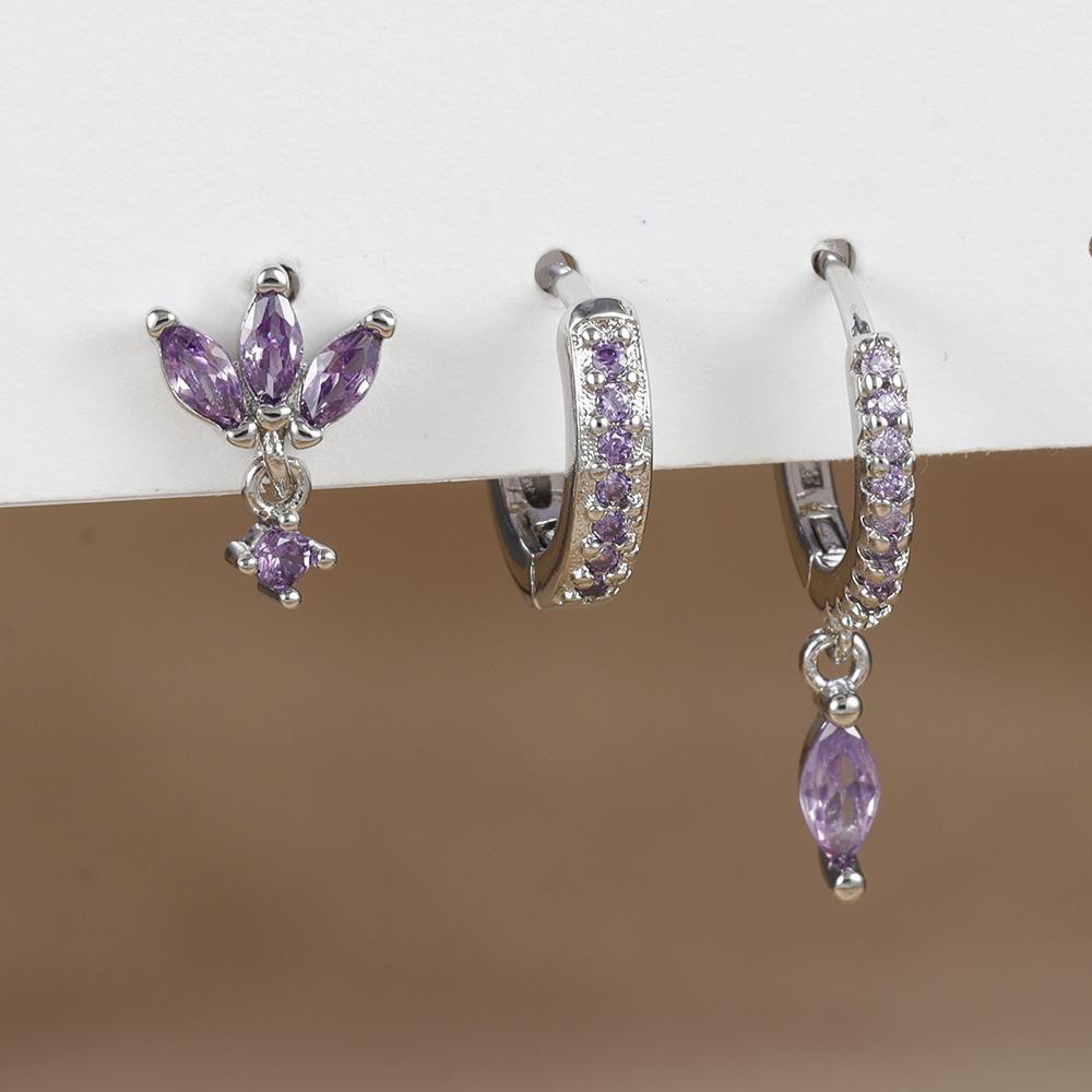 Sada 3 ks Trendy Zlatá Barva Čtvercový Zirkon Visací Náušnice Nerezová Ocel Kroucený Kruh Visací Náušnice Piercing do Chrupavky Šperky