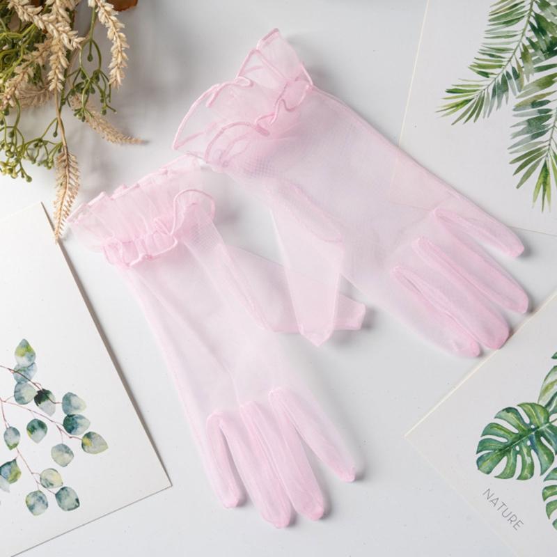 Stylish Short Gloves Full Finger Gloves Wrist Length Short Gloves Tulle Gloves Party Gloves for Prom Party Tea Parties