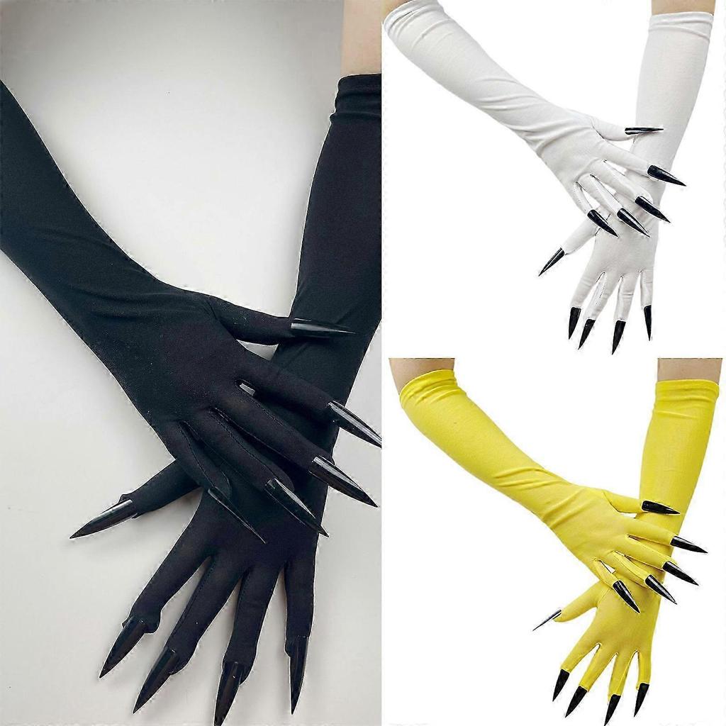 Halloween Cosplay Dark Long Gloves Fingernails for Cosplay Devil Cosume for Halloween Cosplay and Party Props Black