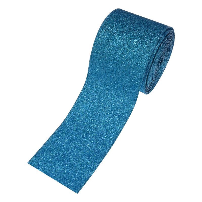 European & American Christmas Tree Decoration: Handmade Shiny Ribbon Flowers, Bows & Blue Iridescent Streamers