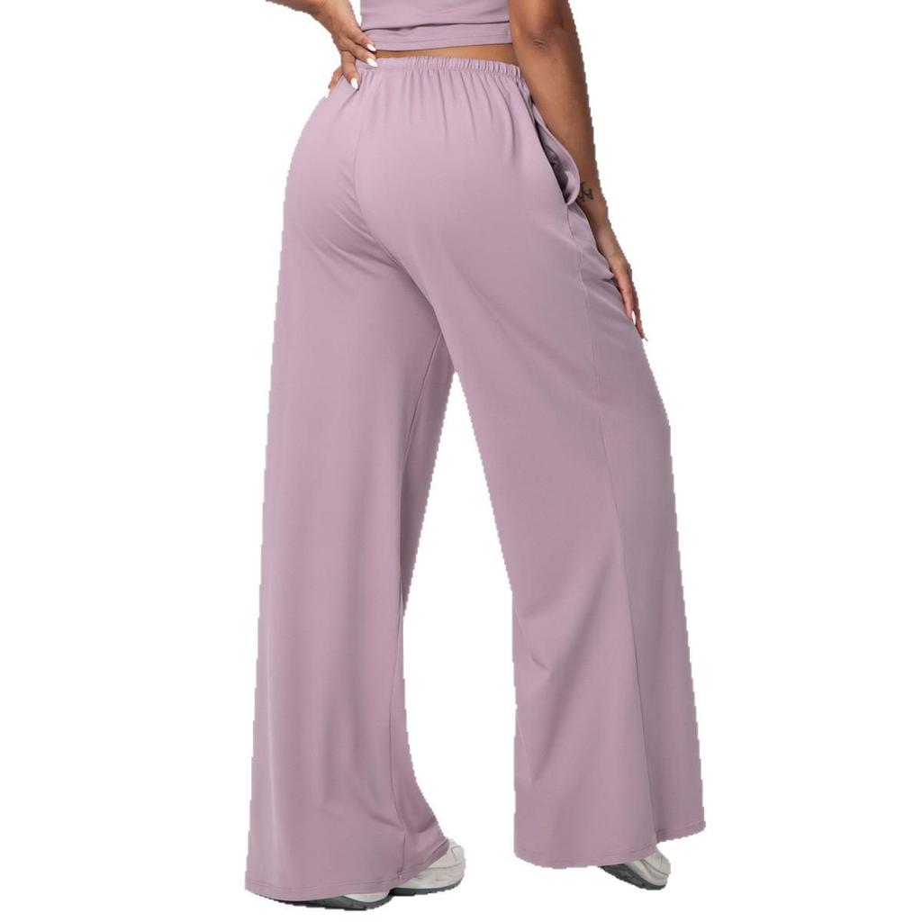 Women's Wide-Leg Brushed Fleece Pants with Drape Pockets and Elastic Drawstring