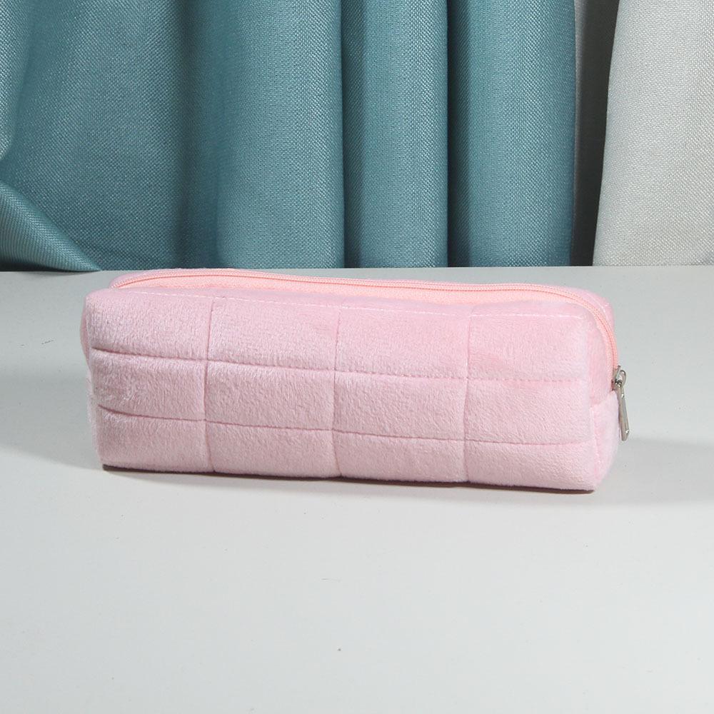 Plaid High-Capacity Makeup & Stationery Bag - Small Unzip Pillow Design