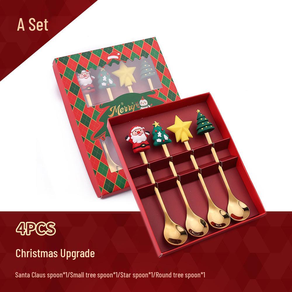 Cartoon Christmas Tree Stainless Steel Dessert Cutlery Set: Cute Fruit Fork & Spoon Gift