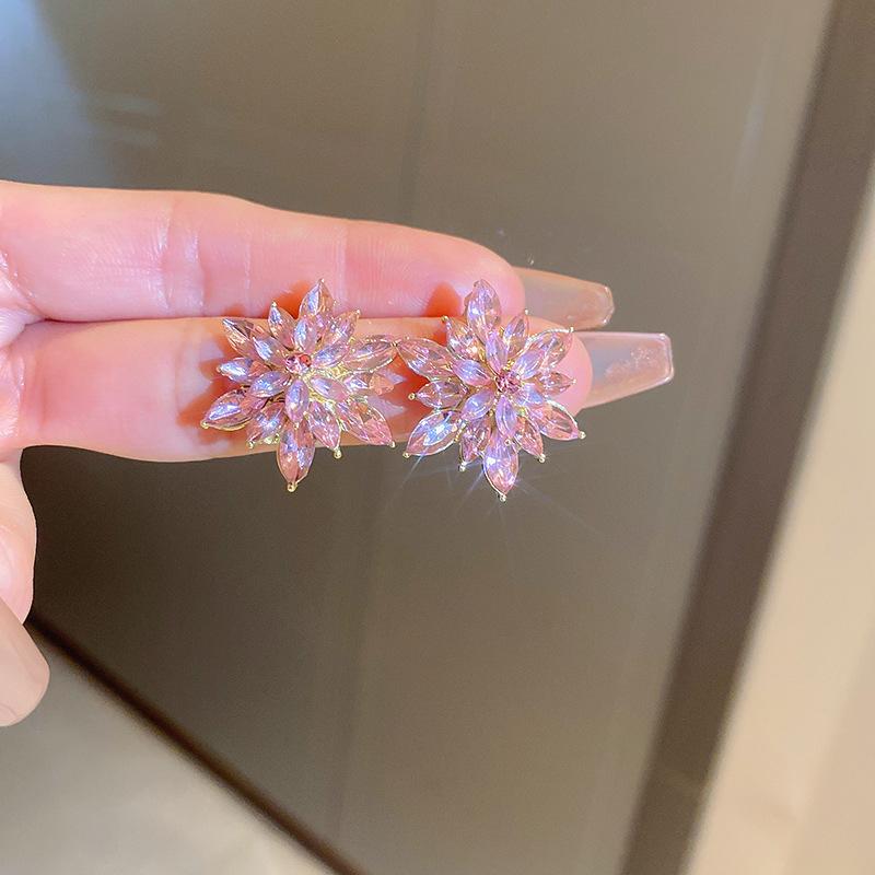 Fashion pink zircon love diamond-encrusted bow fringed earrings personality temperament earrings cold wind earrings