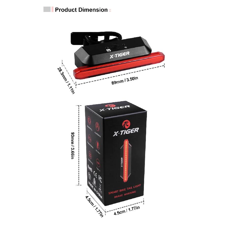 X-TIGER LED Bike Tail Light 6 Mode IPX5 Waterproof Super Bright USB Rechargeable Rear Bike Red Light Warning Bicycle Lights