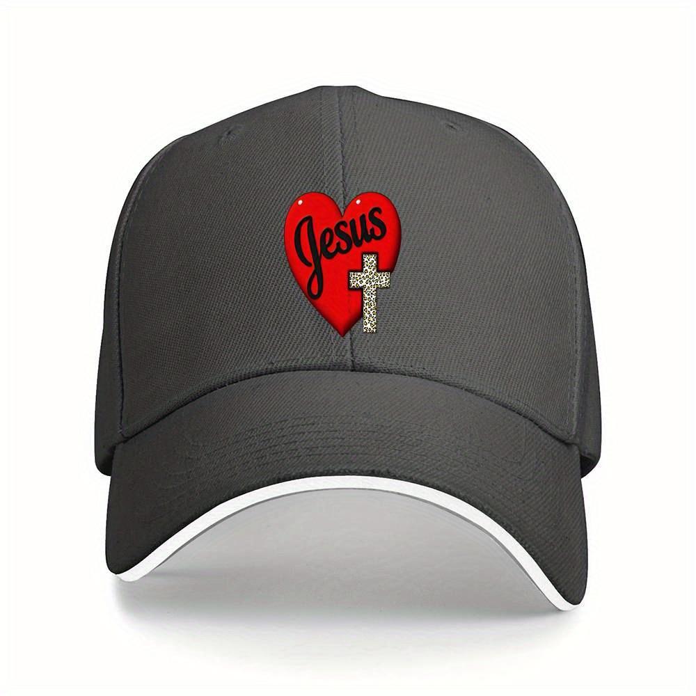 Jesus Heart Cross Black Baseball Cap Adjustable Polyester Casual Unisex