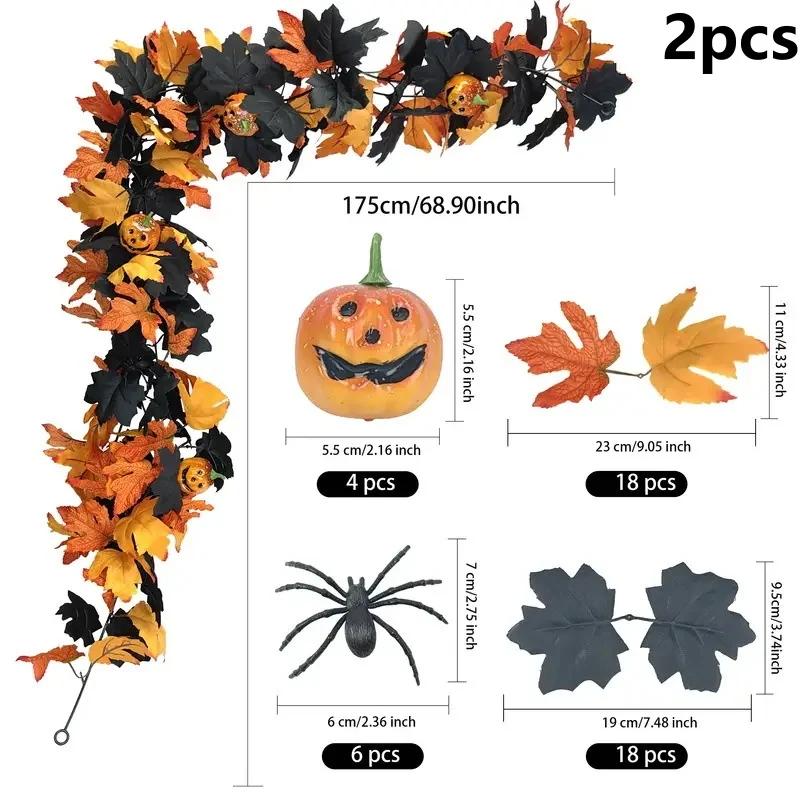Gotische Halloween Hängedekoration 175cm Girlande Ahornblatt Kürbis Spinnenranke Kamin Kaminsims Herbst Event Arrangement Zubehör
